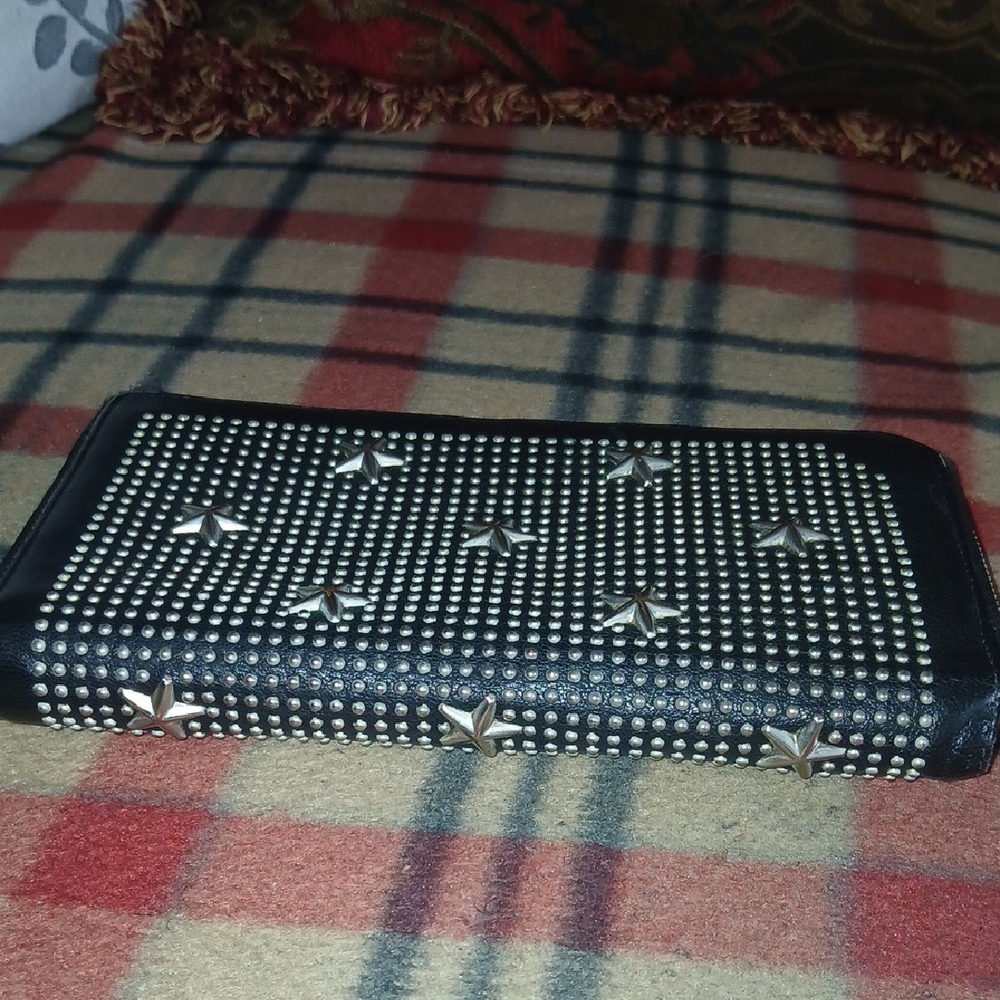 Studded Black Wallet with Star Accents